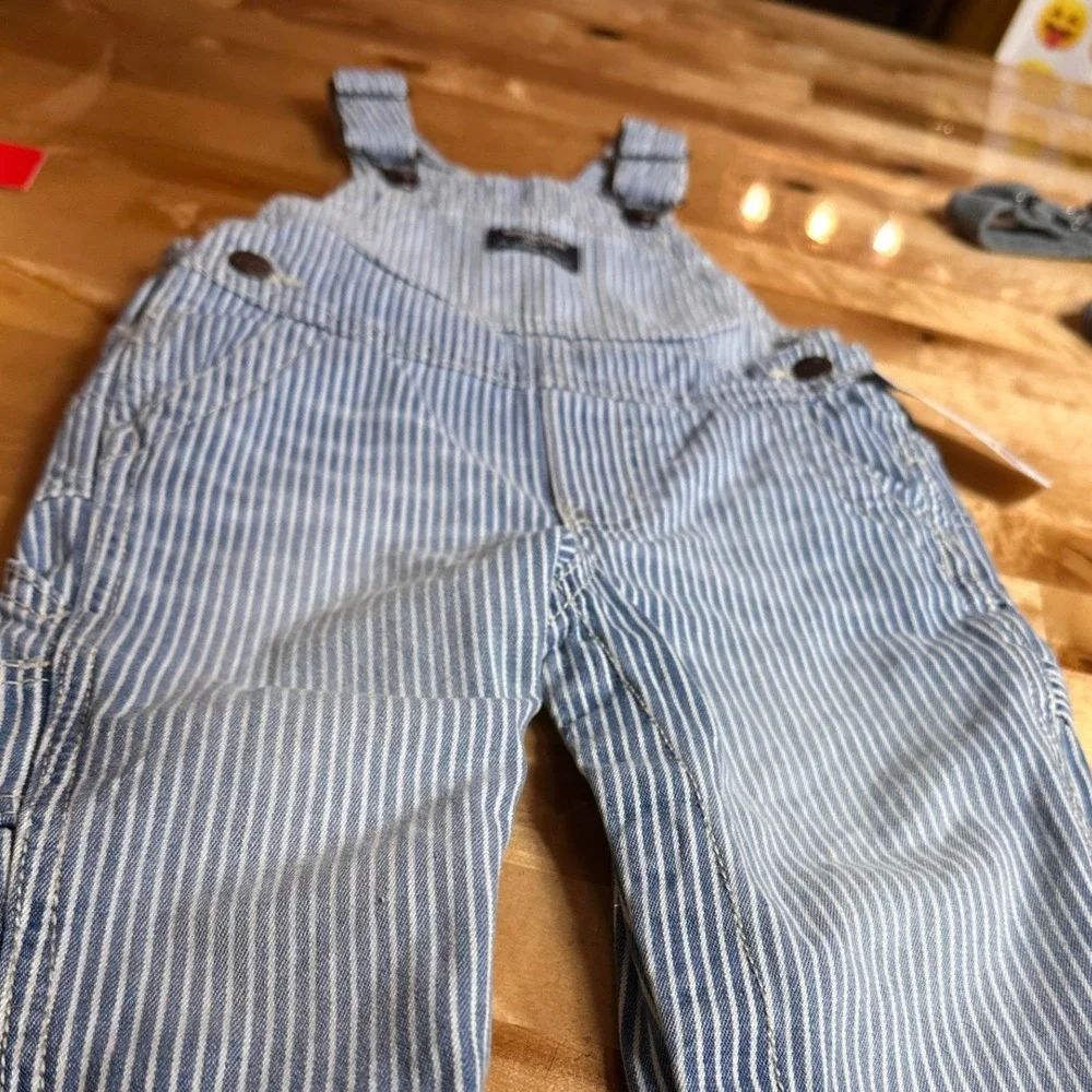 OshKosh B'gosh Overalls Kids 12M Blue Hickory Stripe NEW Carpenter Denim Bibs